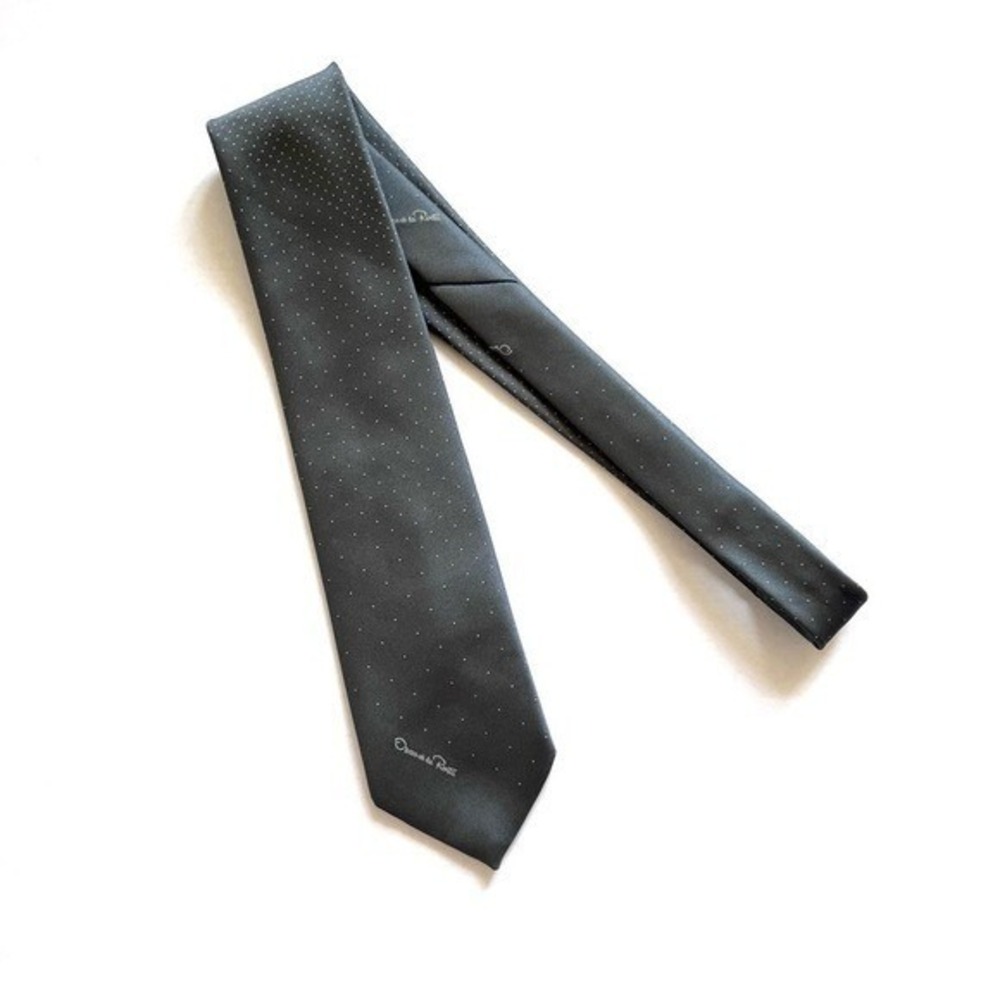 Oscar de la Renta Tie Gray Classic Logo Preppy Academia Heritage Old‎ Money